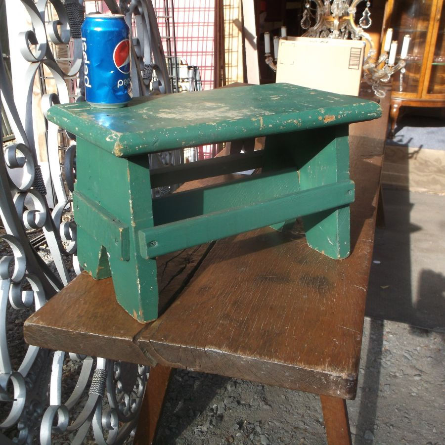Green painted wood bench front view