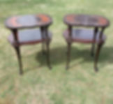Pair of 1940s end tables with leather inset tops front view