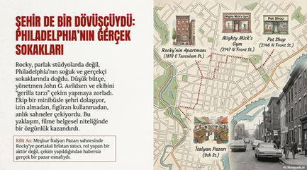 Philadelphia sokaklarında "gerilla tarzı" çekilen Rocky filminin gerçekçi mekanları ve çekim detayları.