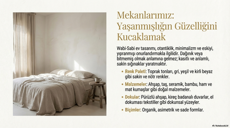 Wabi-Sabi ev dekorasyonu: Doğal malzemeler ve toprak tonlarıyla yaşanmışlığın güzelliğini mekanlara taşımak.