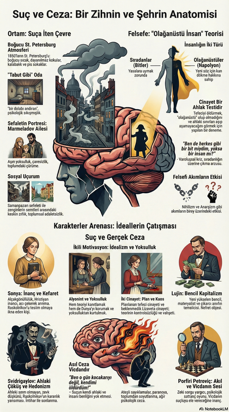 A detailed anatomy of the stifling St. Petersburg atmosphere in the novel "Crime and Punishment," Raskolnikov's "Extraordinary Man" theory, and the ideological conflicts represented by the characters.