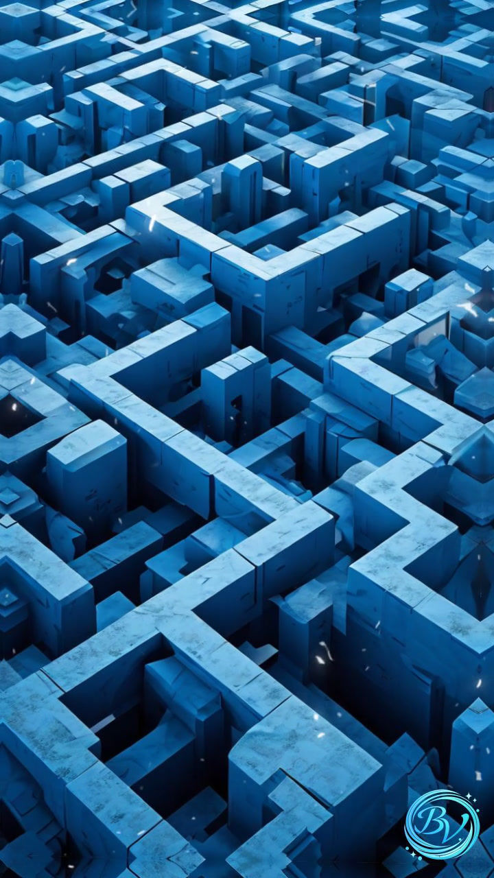 Video blue maze representing feeling stuck in repeating patterns and searching for a new path forward in life