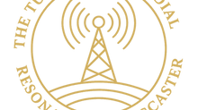 Circular gold seal titled ‘The Turning of the Dial – Resonant Broadcaster’ featuring a transmission tower and stars, with author Bonnie Vent and website www.BonnieVent.com