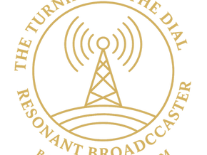 Circular gold seal titled ‘The Turning of the Dial – Resonant Broadcaster’ featuring a transmission tower and stars, with author Bonnie Vent and website www.BonnieVent.com