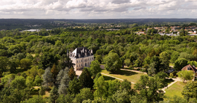 Drone view of Château de la Valouze in France.
