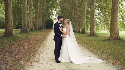 autumn bride and groom portrait garden chateau wedding france