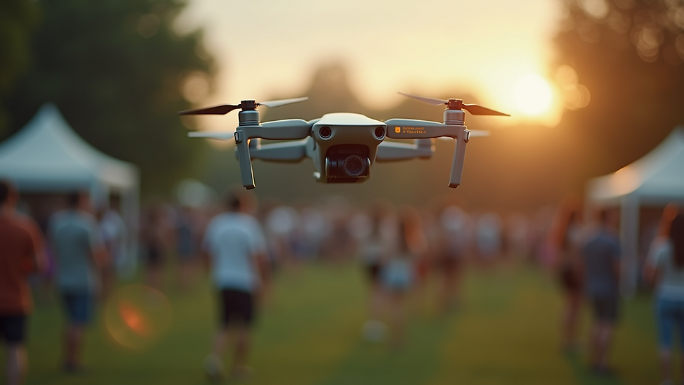 High angle view of a drone capturing an outdoor event