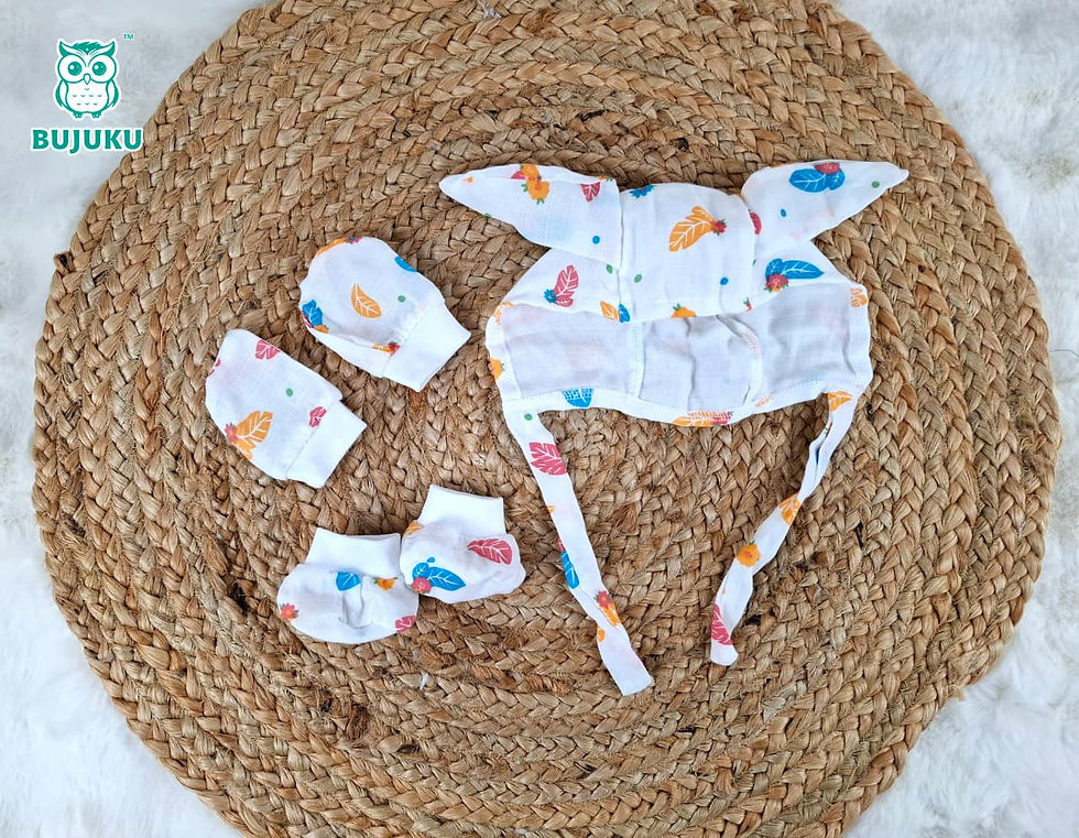 Thumbnail: Newborn Muslin Baby Cap, Mitten & Socks Set - Blurangy