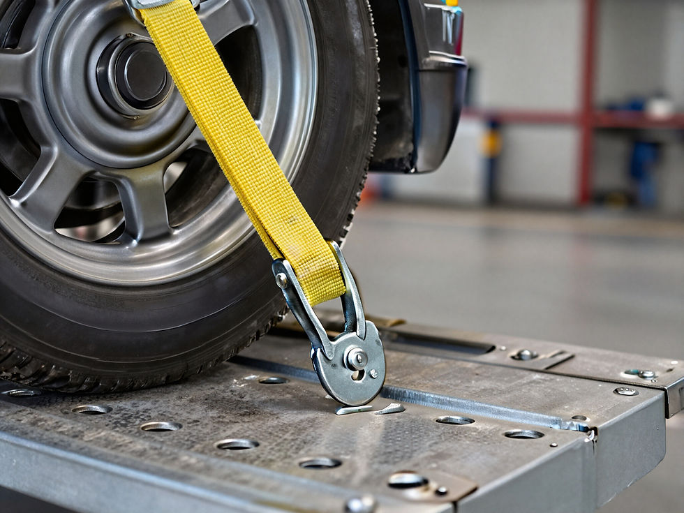 Professional vehicle transport securing a car on a truck