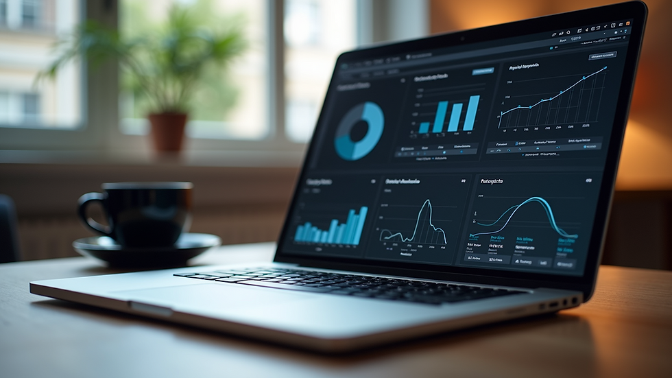 Eye-level view of a laptop displaying digital marketing analytics