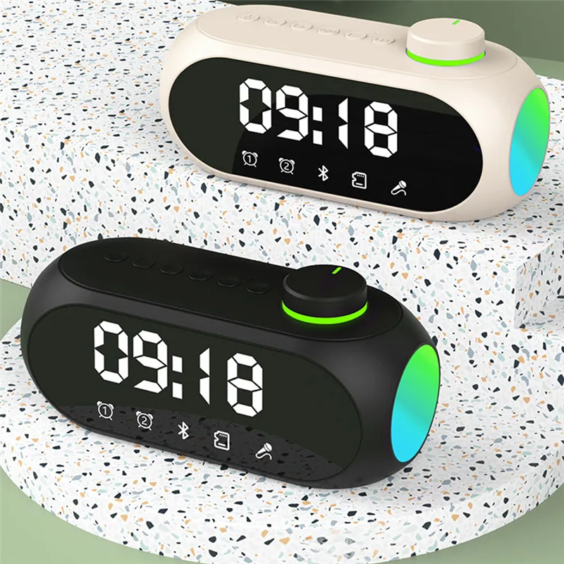Portable Mini FM Radio Receiver Hifi Sound RGB Bluetooth Speaker With Clock Dual