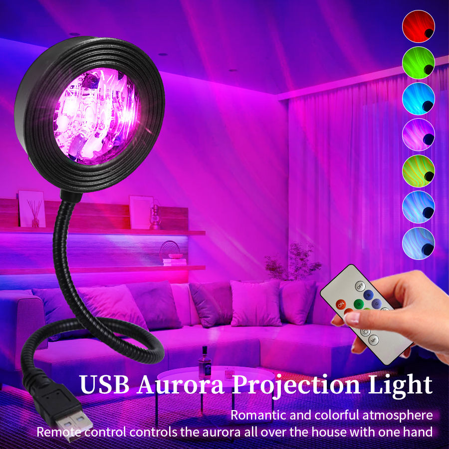 LED Aurora Projector Light USB Projection Water Ripple Romantic Ambient Light Ro