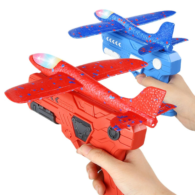 Outdoor Games Kids Glider Flight Flying Throw Foam Plane Shooting Gun, Catapult 