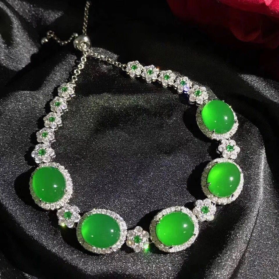 Manufacturer Wholesale High Ice Chalcedony 925 Silver Inlaid Full Diamond Bracel