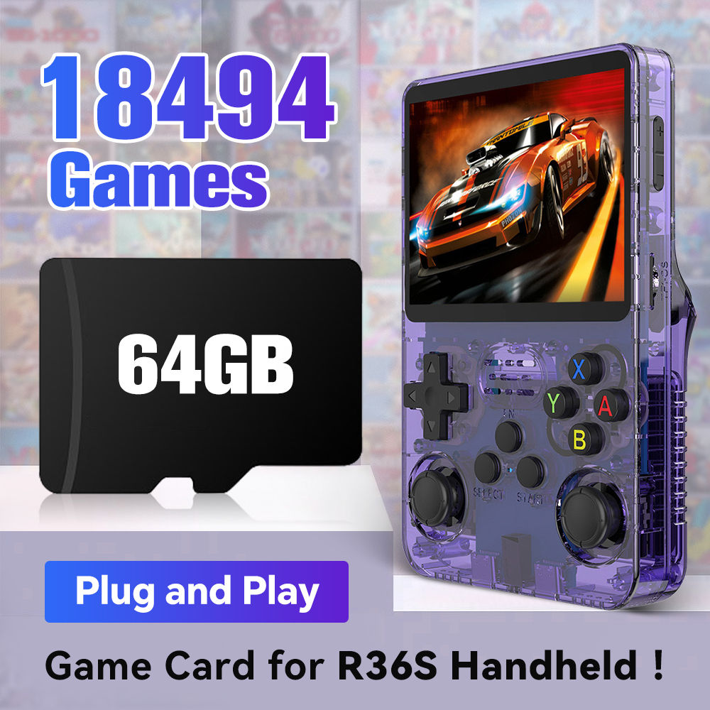 64G Game Card for R36S Handheld Portable Pocket Game Console with 18494 Games fo