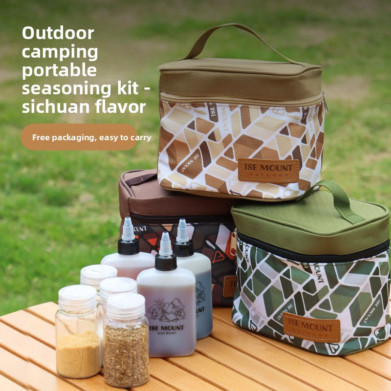 Portable Outdoor Seasoning Storage Bag, Camping Condiment Bottle Organizer, Mult