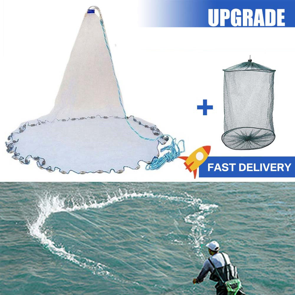Saltwater Fishing Cast Net for Bait Trap 3ft/4ft/5ft/6ft/7ft/8ft/9ft/10ft Radius
