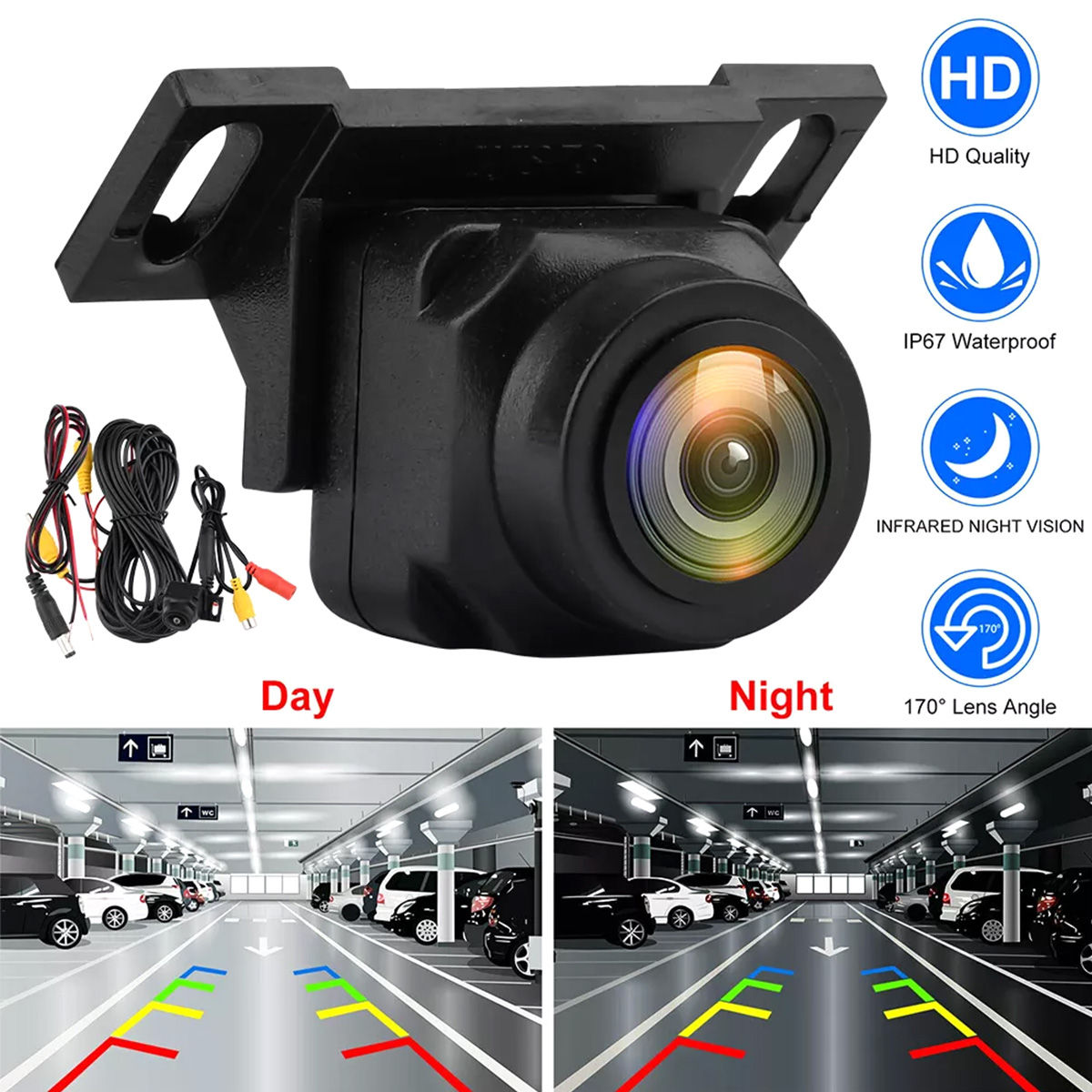 Car Backup Camera Rear View Camera 1080P Clear Anti-Interference 170 Degree Wide