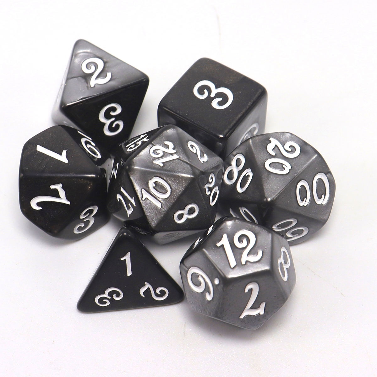 Classic black and grey game dice Polyhedral game dice Board game dice Board game
