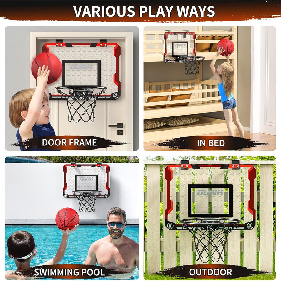Basketball Hoop Indoor for Kids and Adults, Basketball Hoop for Door with 4 Ball