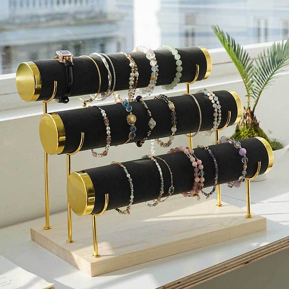 Golden Three-layer Jewelry Display Rack Bracelet Rack Iron Jewelry Props Stepped