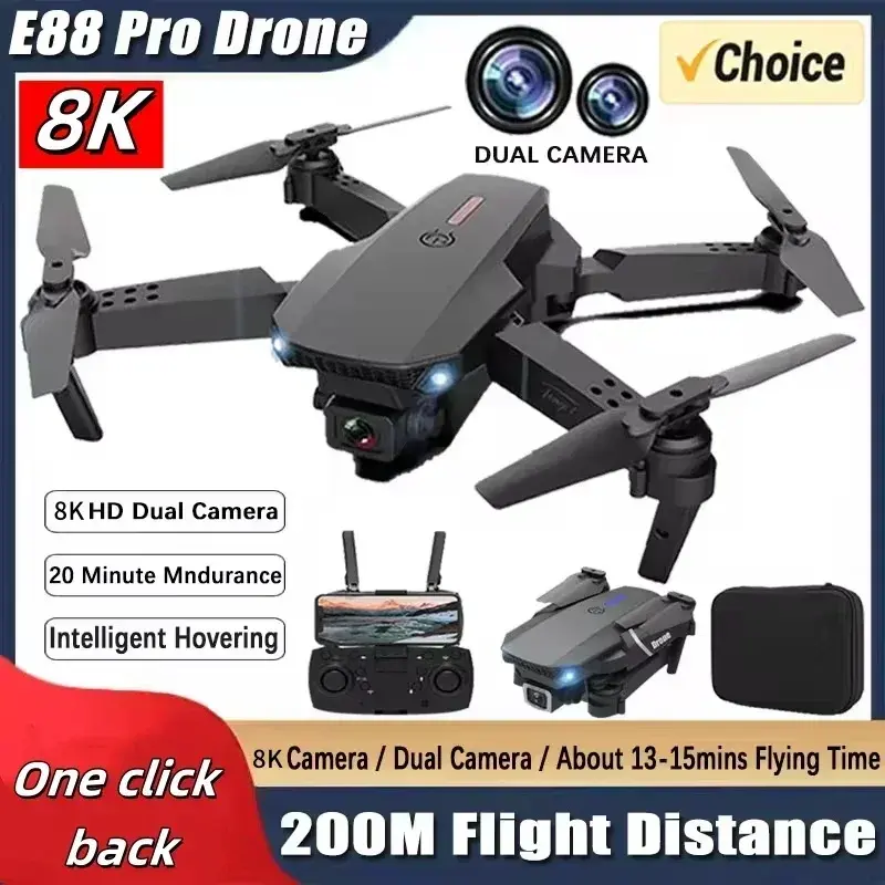 Foldable E88Pro RC Drone with 8K Professional Dual HD Camera 1080P Wide Angle WI