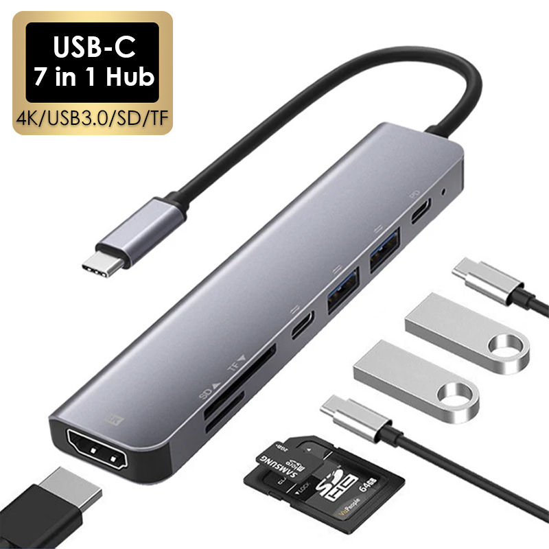 7 in 1 Type C USB 3.1 HDTV 4K 30Hz Video USB 3.0 USB2.0 SD TF Card Slot Reader D