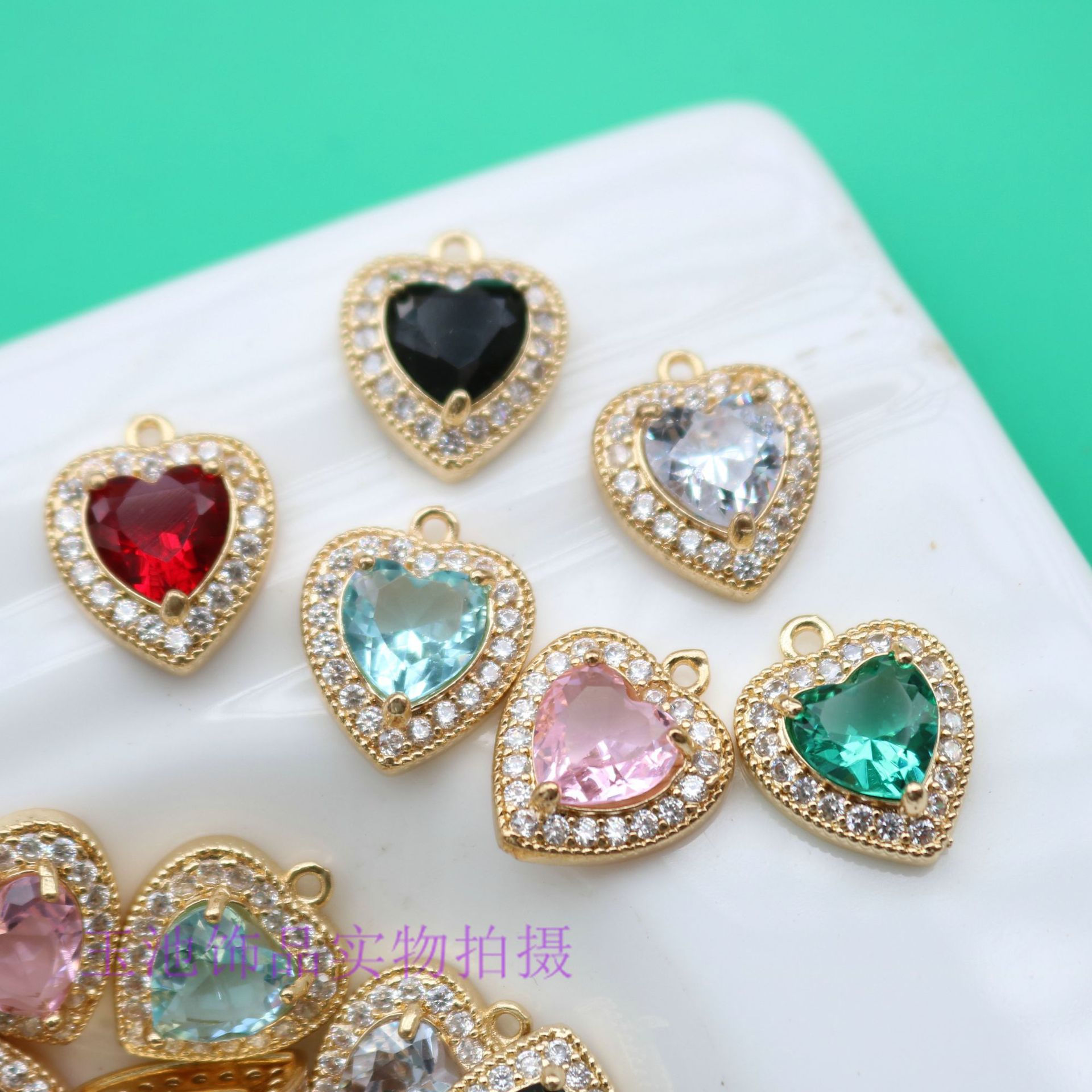 Copper Inlaid Zircon Claw Diamond Colorful Heart Pendant Pendant Necklace Bracel