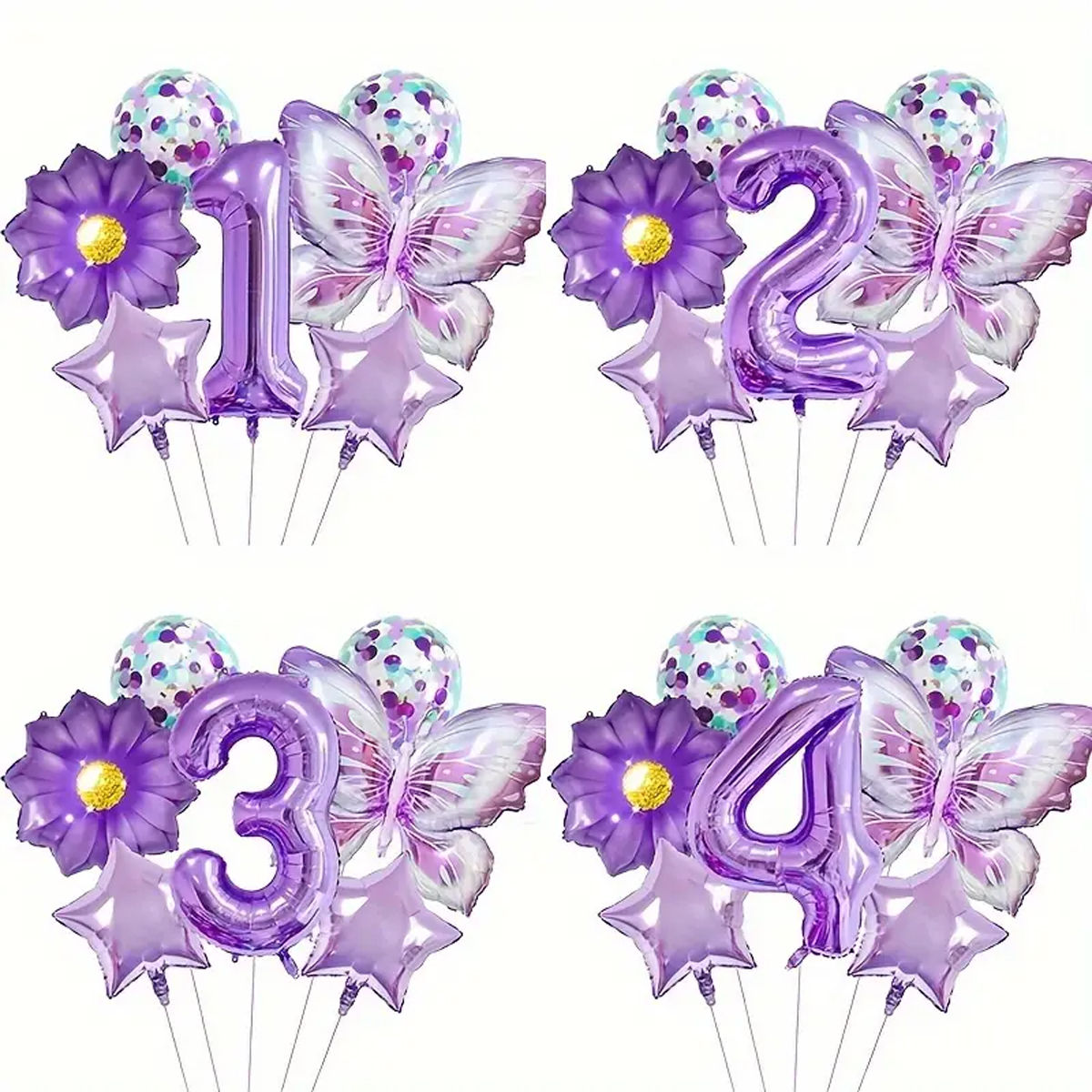 9PCS "Festival Elegance" Purple Butterfly and Sunflower Star Foil Balloon Set -