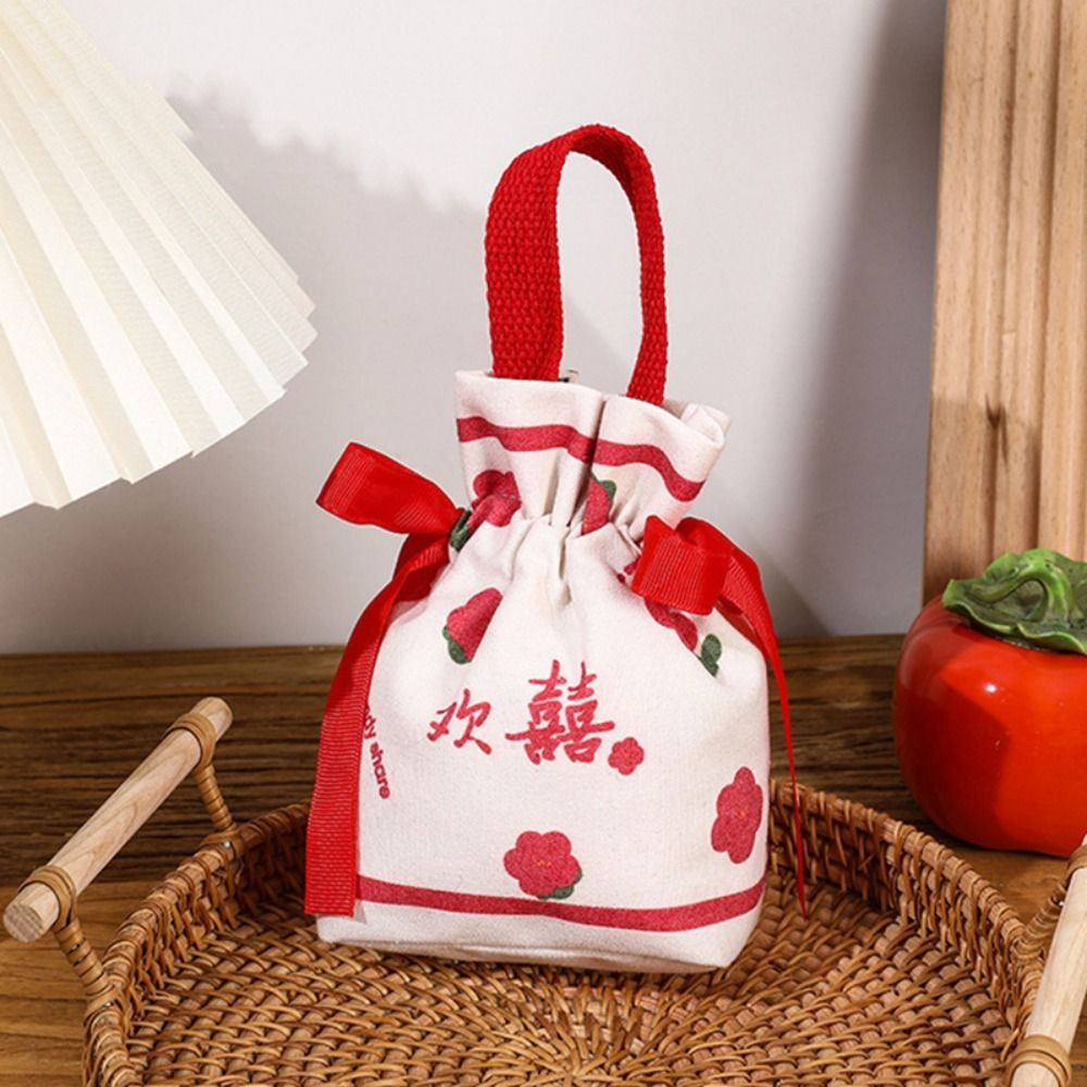 Sweet Canvas Wedding Candy Bag Bowknot Spring Festival Chinese Style Handbag Dra