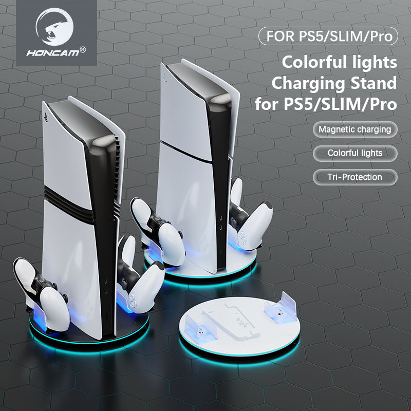 Vertical Console Stand with Two Controller USB Charging Slots for PS5,PS5,Pro, P