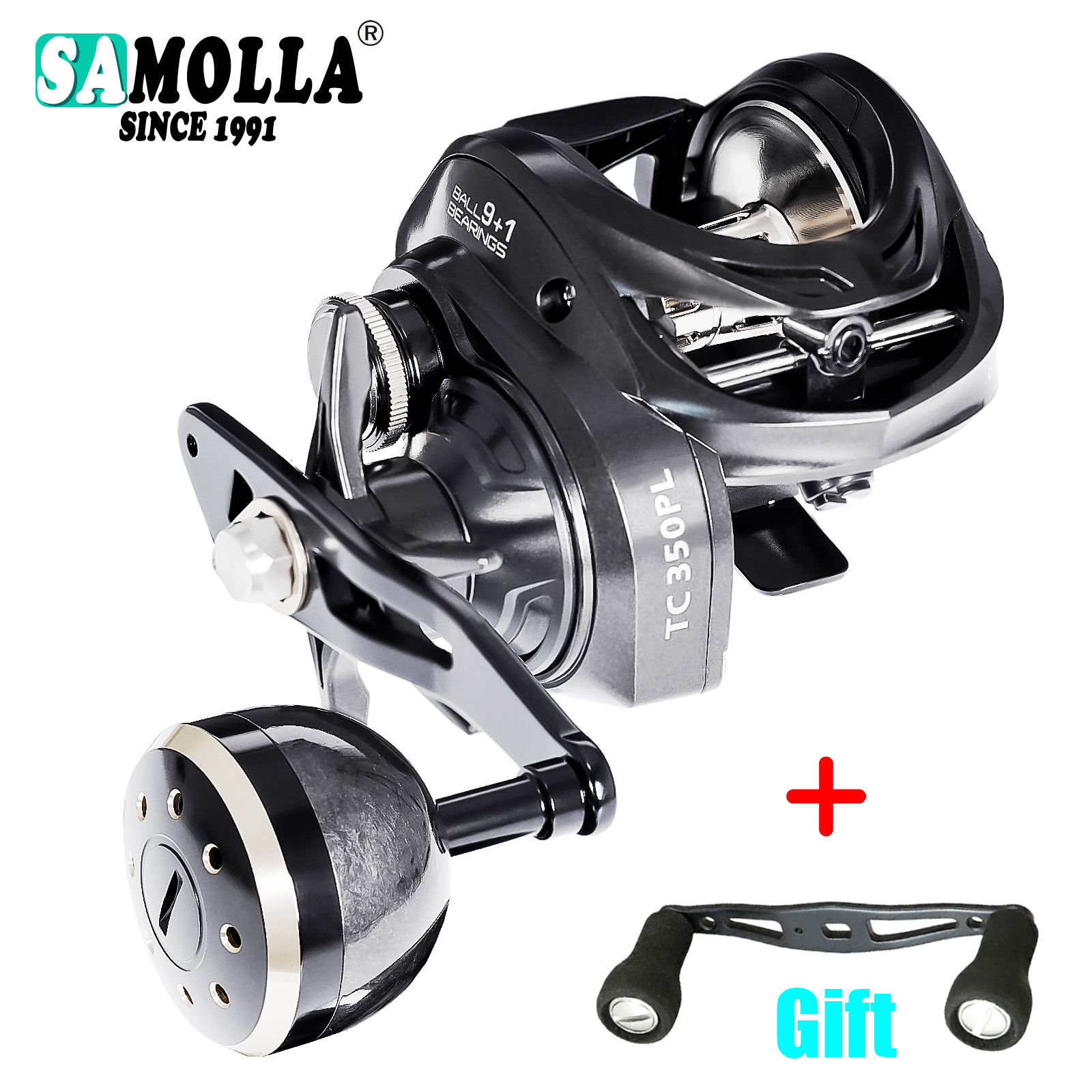 Big Baitcasting Reel Jigging Fishing Reels Saltwater Catfishing Trolling 6.3:1 1