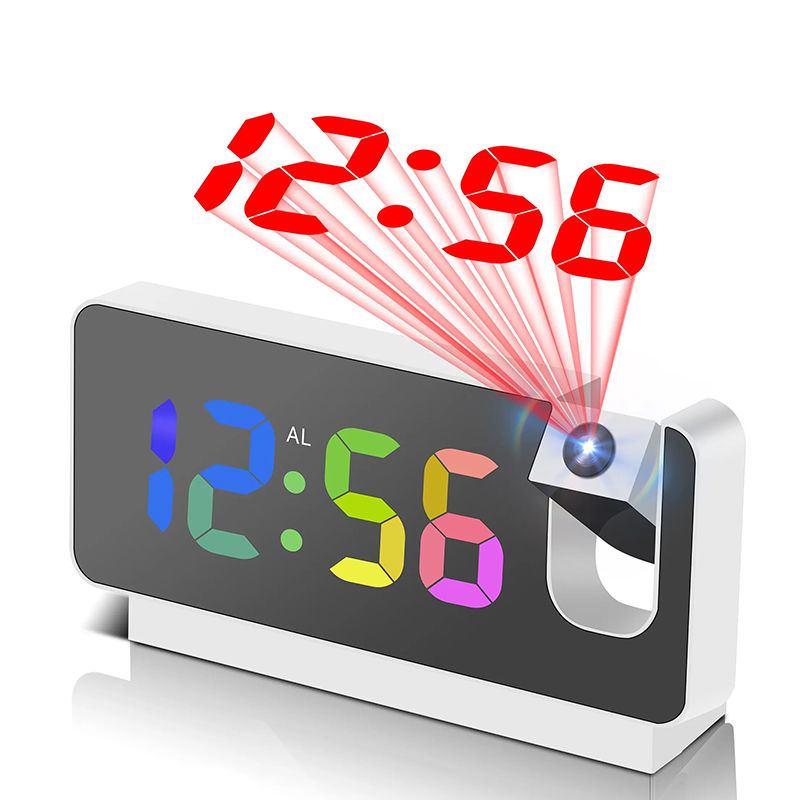 Projection Alarm Clock Desk Clock with Large Color LED Display Rotatable Ceiling