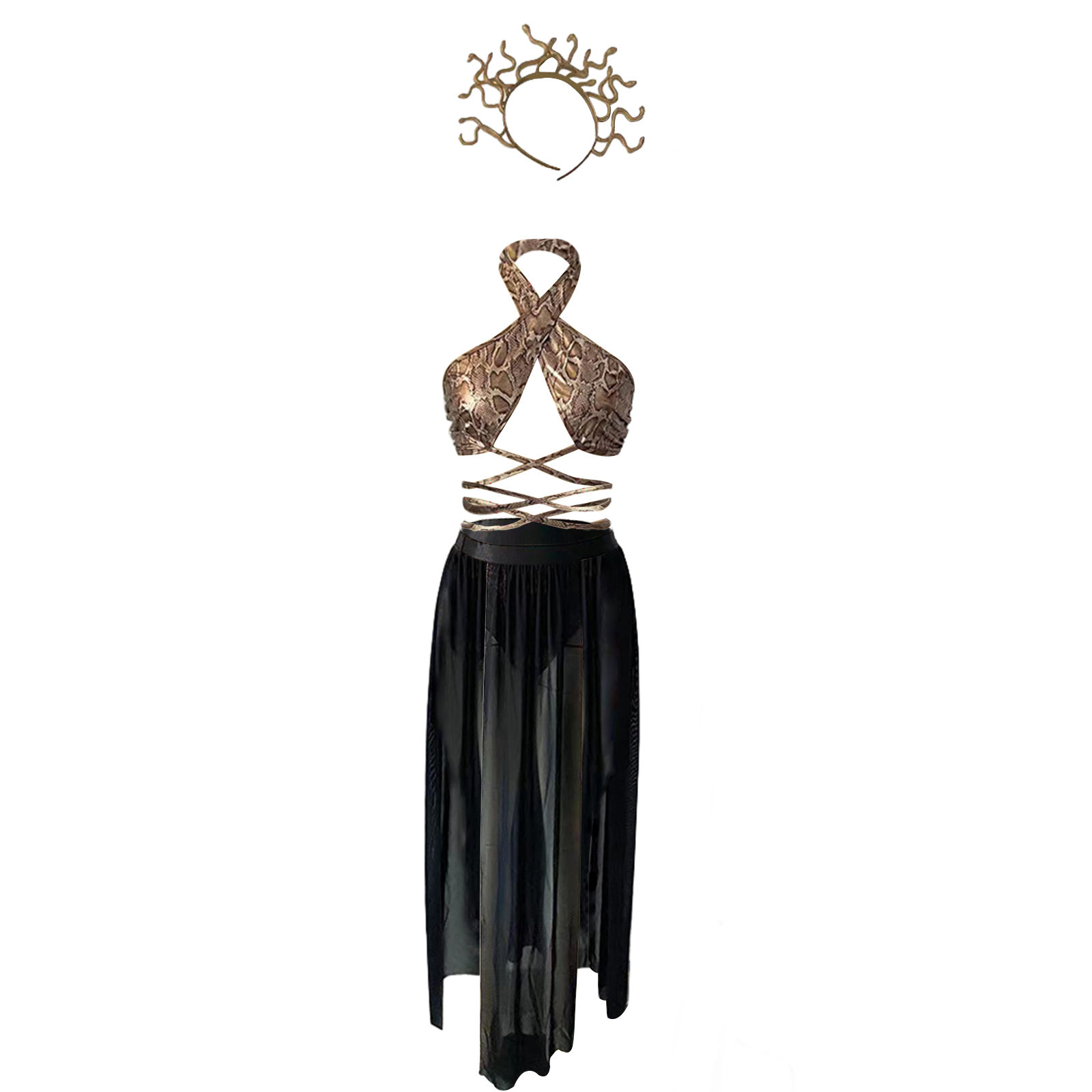 Greek Goddess Cosplay Costume for Women Halter Neck Tank Tops Slit Long Skirts a
