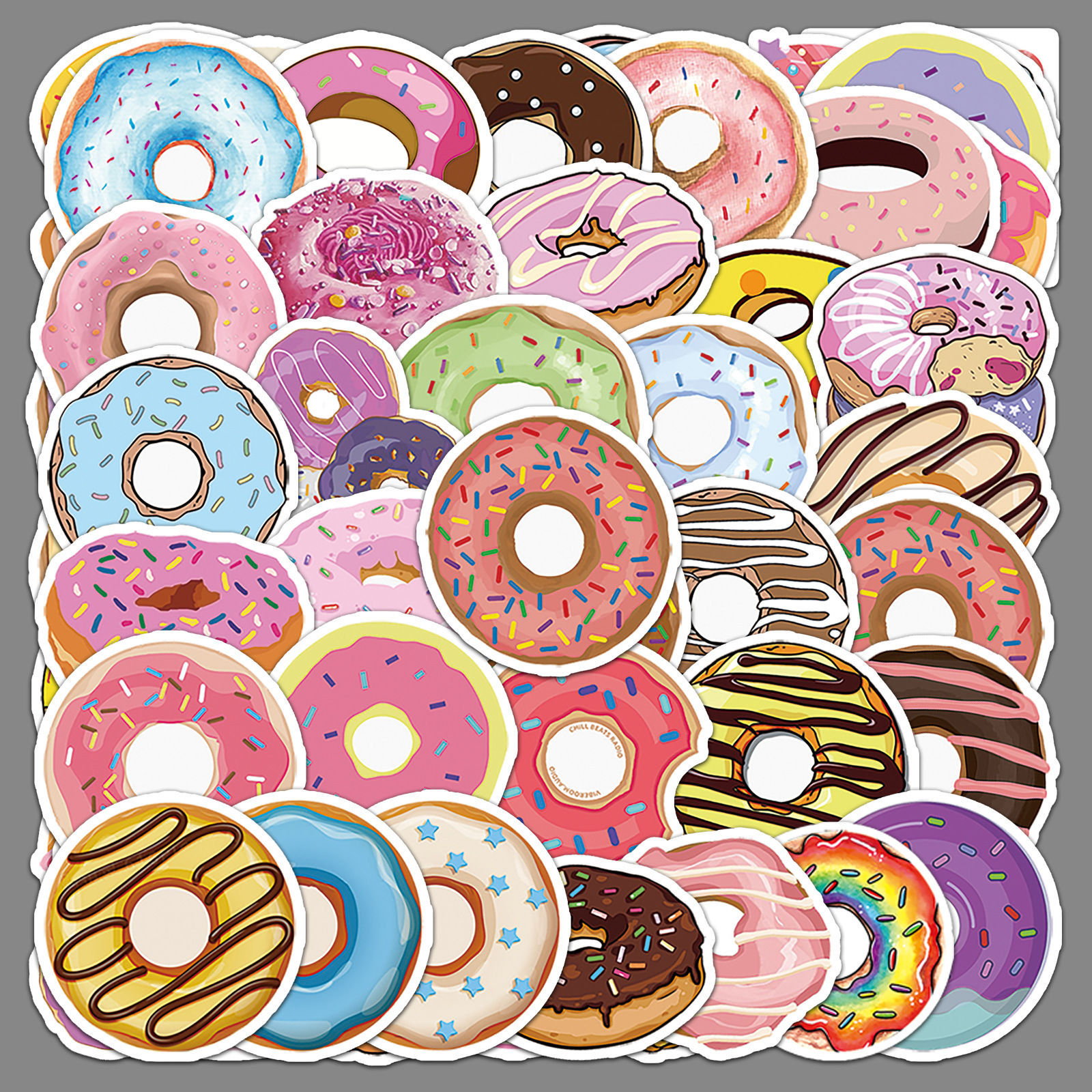 50 Sweet Donut Cartoon Stickers Scooter Luggage Stickers Laptop Car Motorcycle D