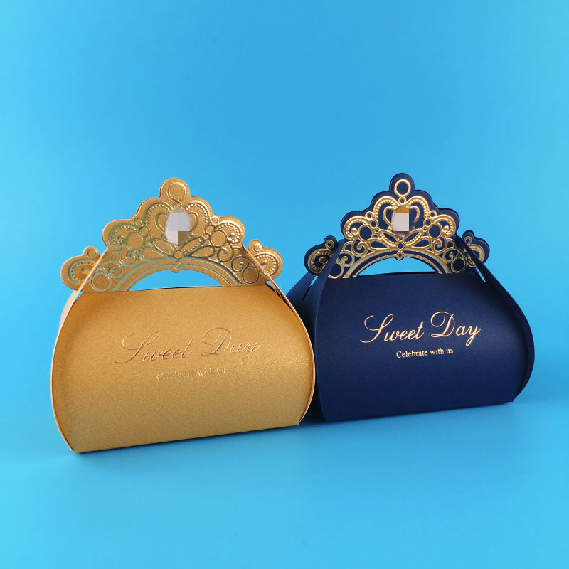 Sweet Day Wedding Candy Boxes 50 Pcs White Gold Blue Candy Box For Party Decorat