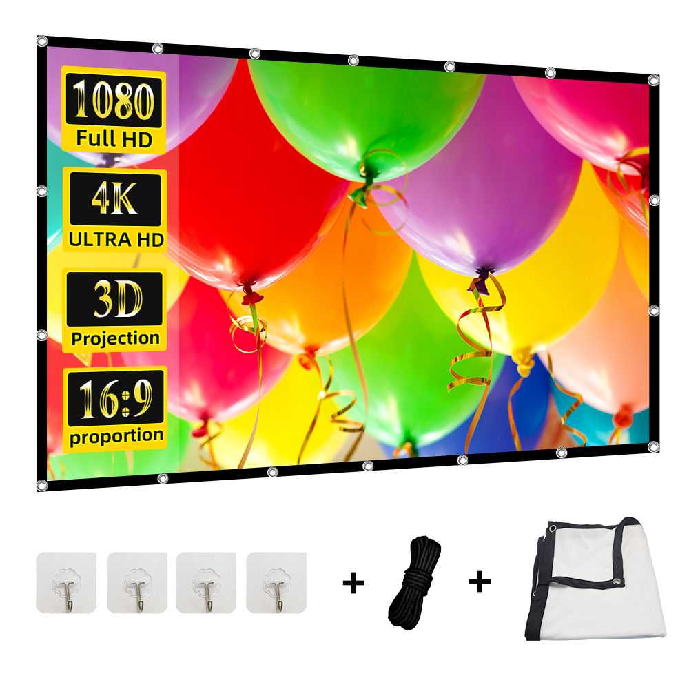 60-200 Inch Portable Foldable Projector Screen High Density White Less Creases S
