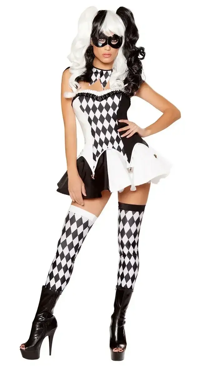 2026Cosplay adulte cirque Clown noir blanc treillis ensemble de costumes femmes