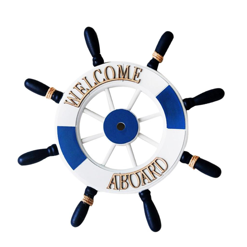 32cm Beach Wooden Boat Ship Steering Wheel Welcome Board Home Wall Decor