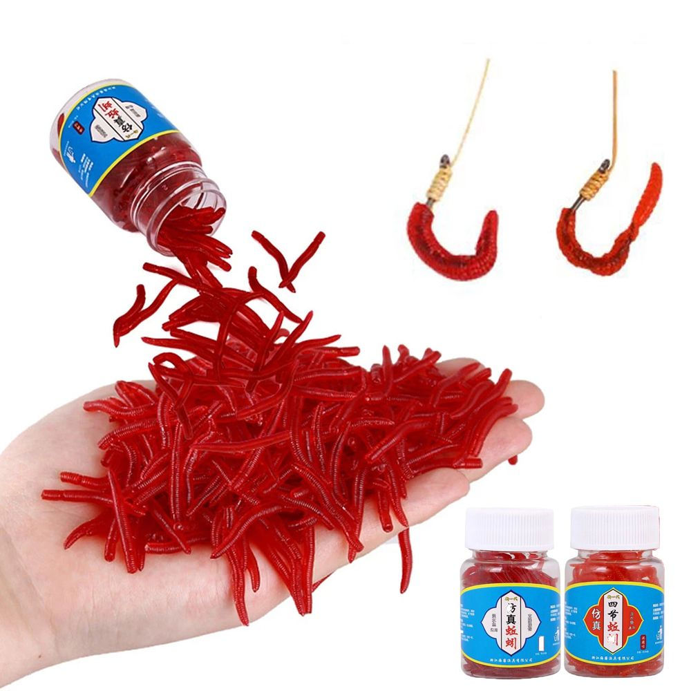 100pcs/Bottle Realistic Tackle Soft Lure Bass Bream Bloodworm Fishing Lure Earth