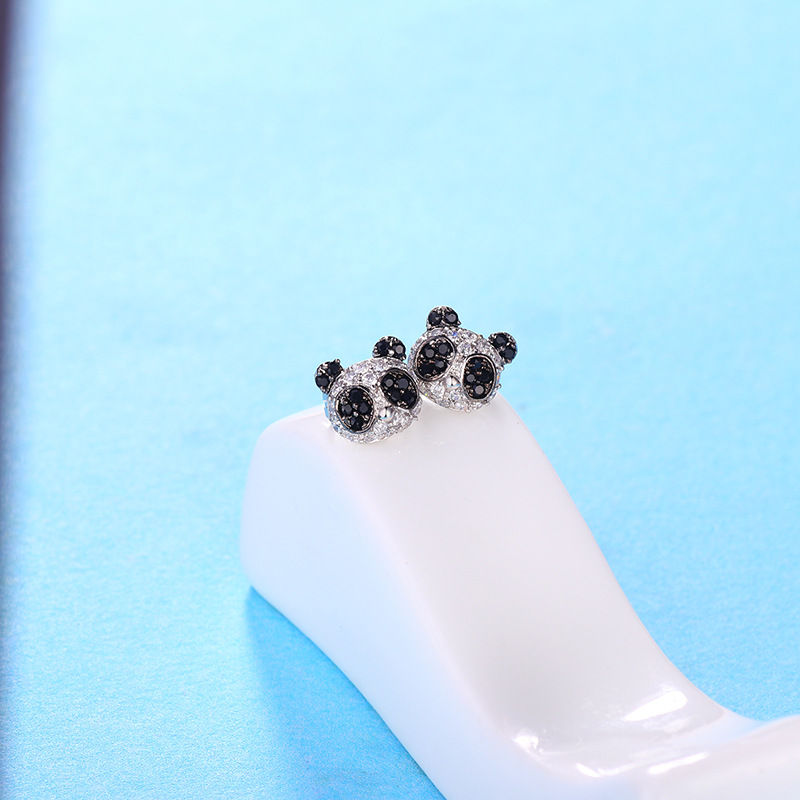 Thumbnail: Red Apple Jewelry Women's Simple Personality Girl Series Panda Head Earrings Bir