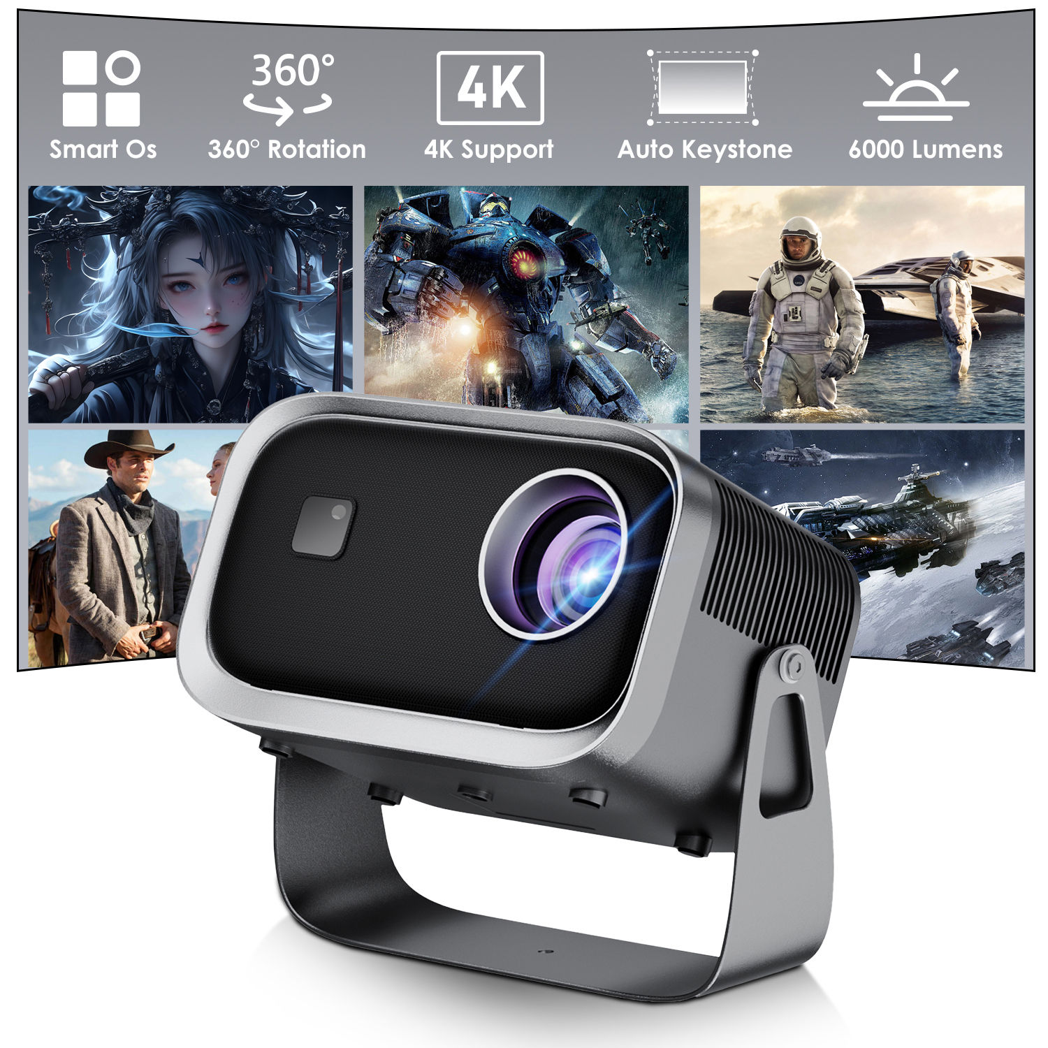Salange Portable Smart Projector Android11 5G Wifi6 Bluetooth5.2 Mini Beamer Hom