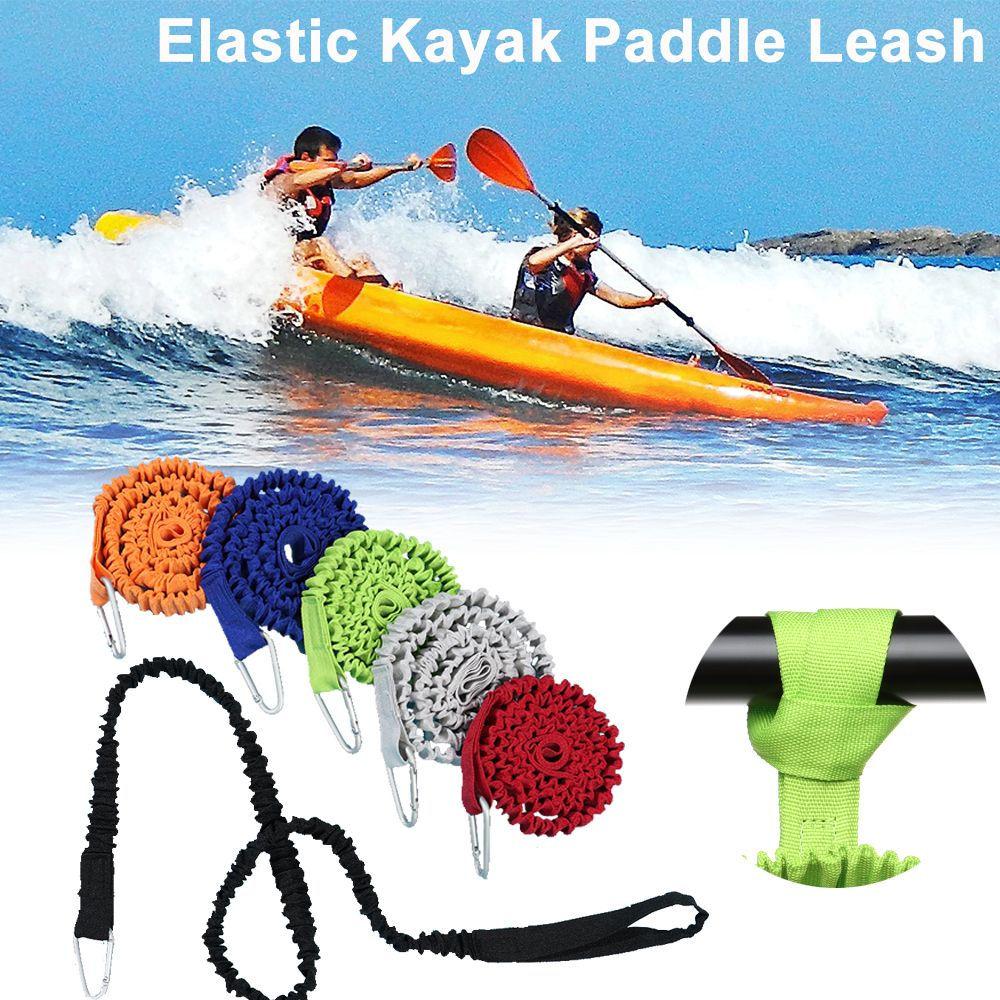 Adjustable Elastic Kayak Canoe Paddle Leash Fishing Rod Leash Safety Rope Carabi