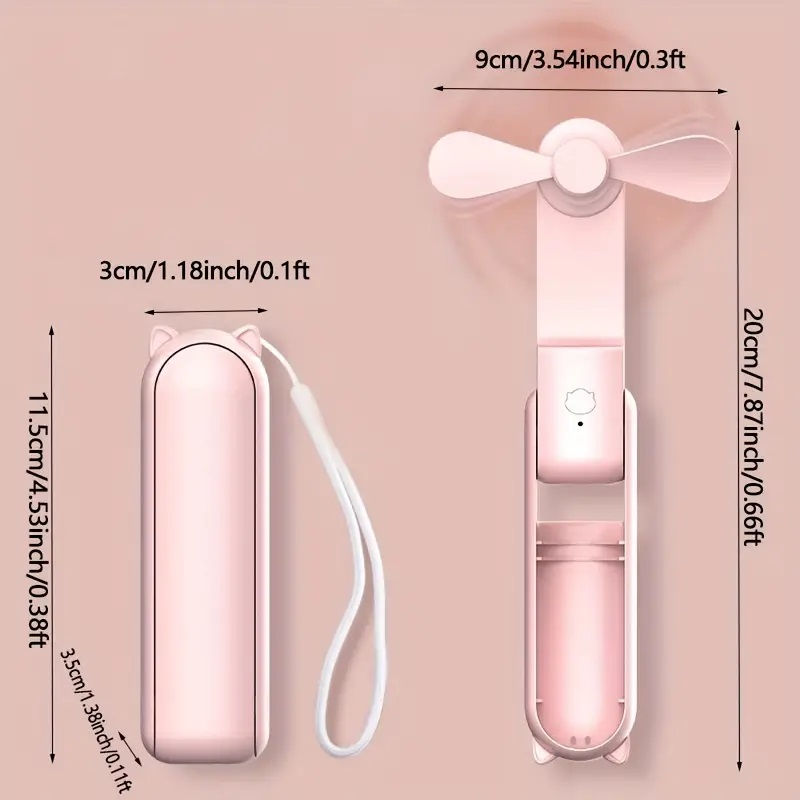 Portable Mini Fan, USB Rechargeable, 3-speed Adjustable, Foldable Handheld Fan,