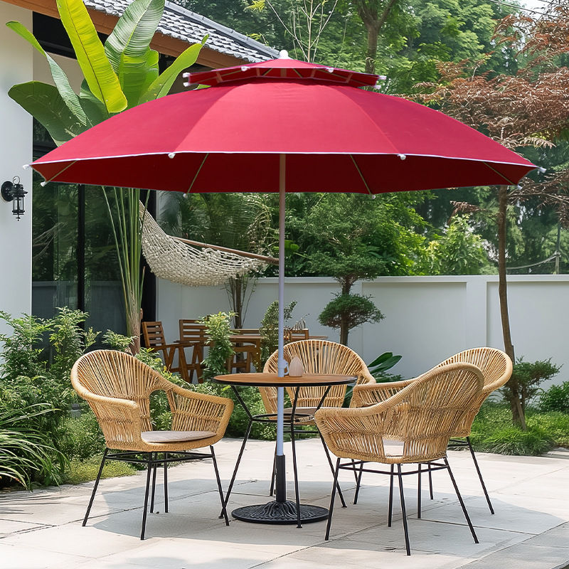 Outdoor Sun Umbrella with Heavy Duty Base Double Roof Polyester Fabric for Patio