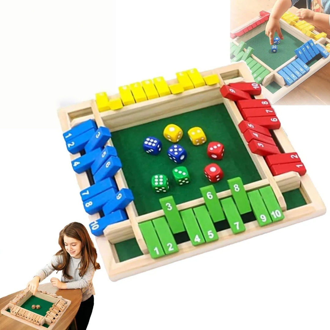 Shut the Box Game, Wooden Dice Board Game, Four-Sided Flip Card Game, Upgraded W