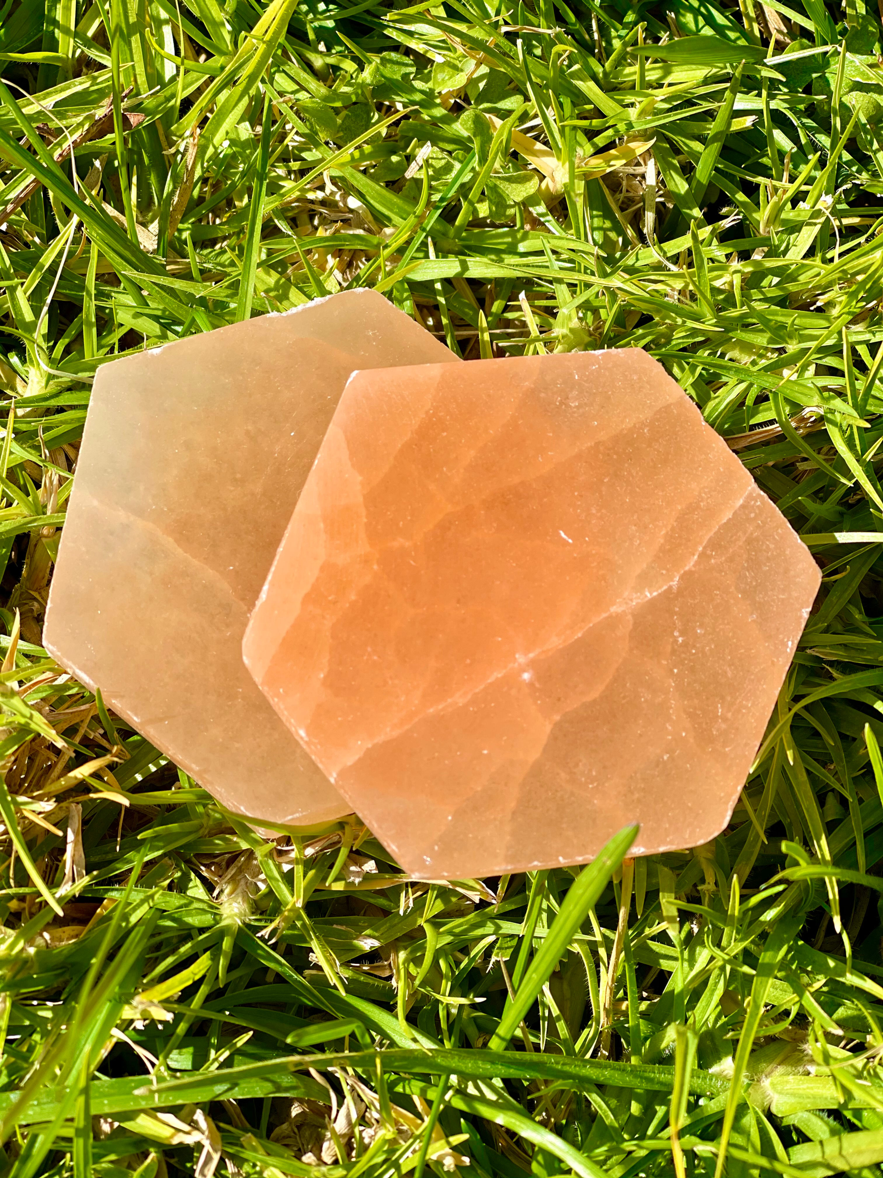 Peach Selenite Hexagon Plate