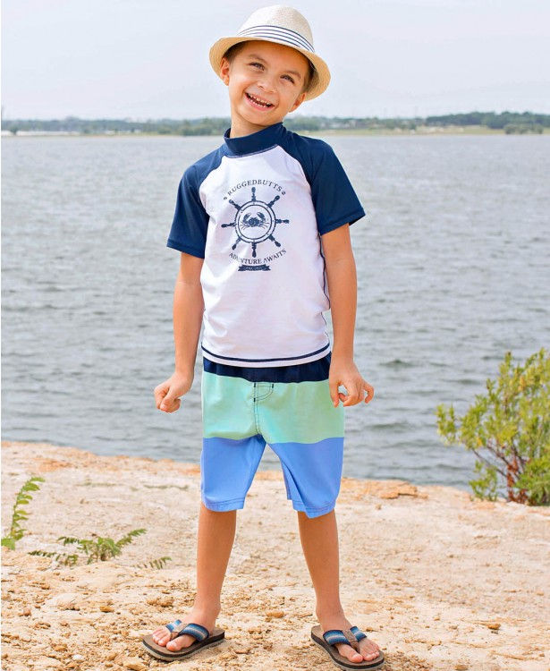 Mint & Blue Color Block Swim Trunks