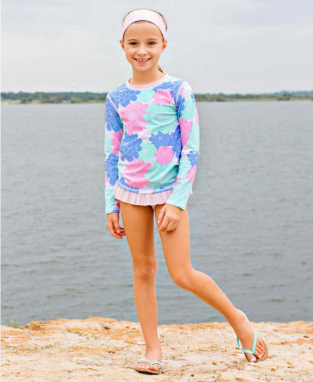 Pastel Petals Long Sleeve Rash Guard Bikini
