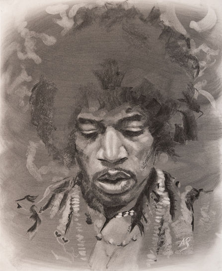 Portret van Jimi Hendrix - tekening van Axel Saffran